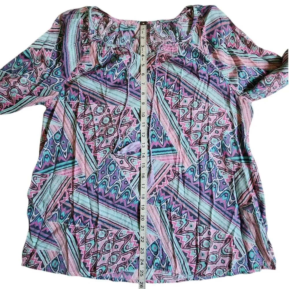 New Directions Weekend Pink Blue Multi color Tassel Top Sz XL